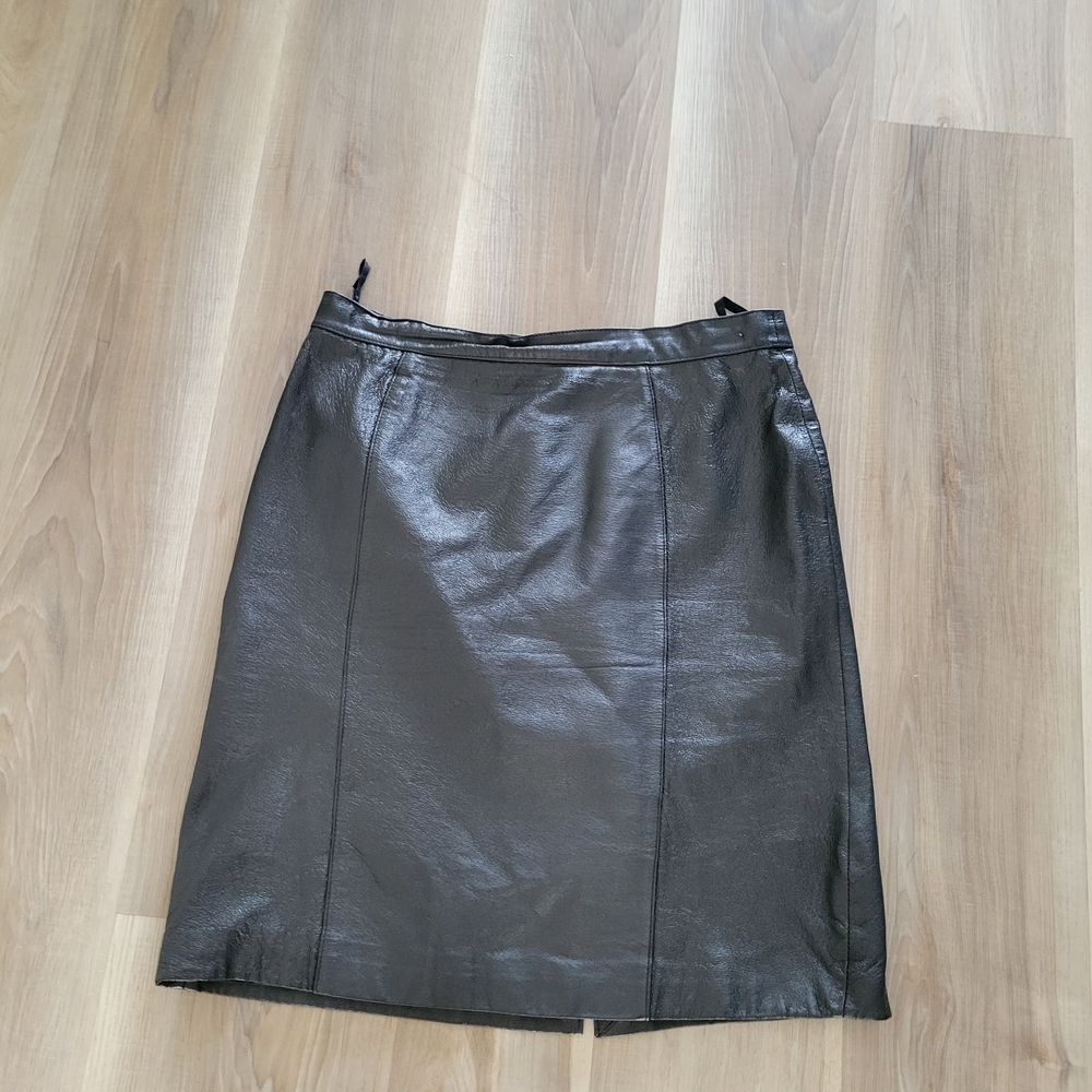 Pelle Cuir Elegant Genuine Leather Black Pencil Women Skirt Size L